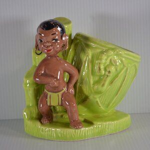 ✨ Vintage Figural Planter – Mid Century Bamboo Design ✨